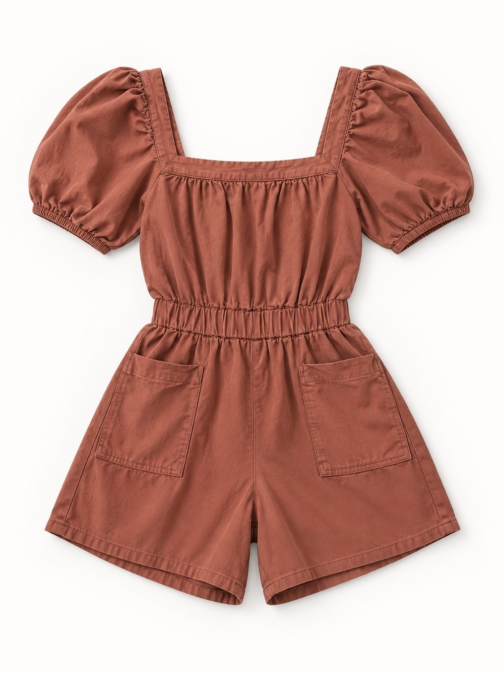 H&M Girls Rust Puff Sleeve One-Piece Romper